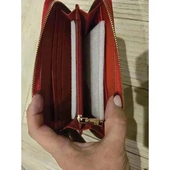 Badgley Mischka Women's Red Studded Zip-Around Wallet - Picture 7 of 11